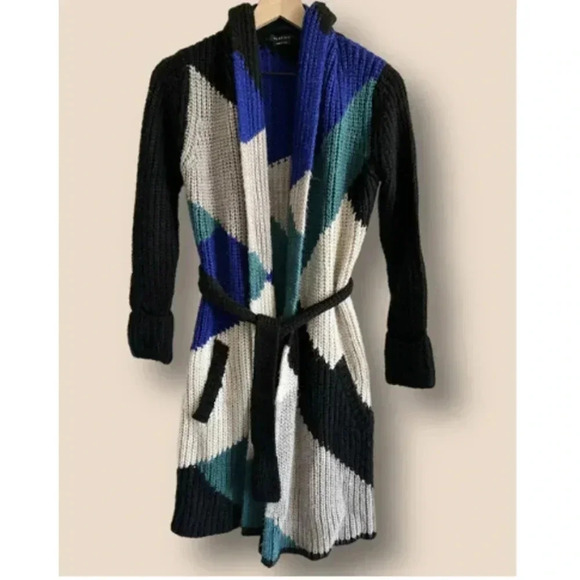 Vertigo Open Front Long Cardigan - Colorblock - Blue Multi/Black Multi - Picture 1 of 8